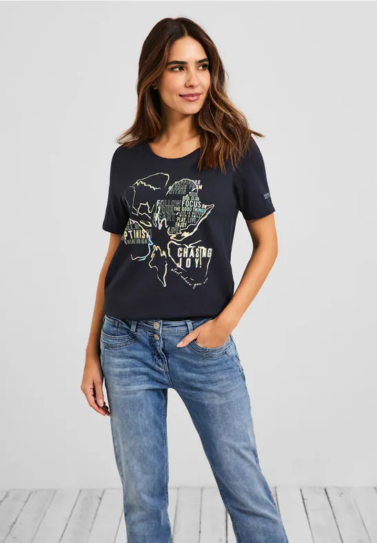 T-shirt met folieprint deep blue