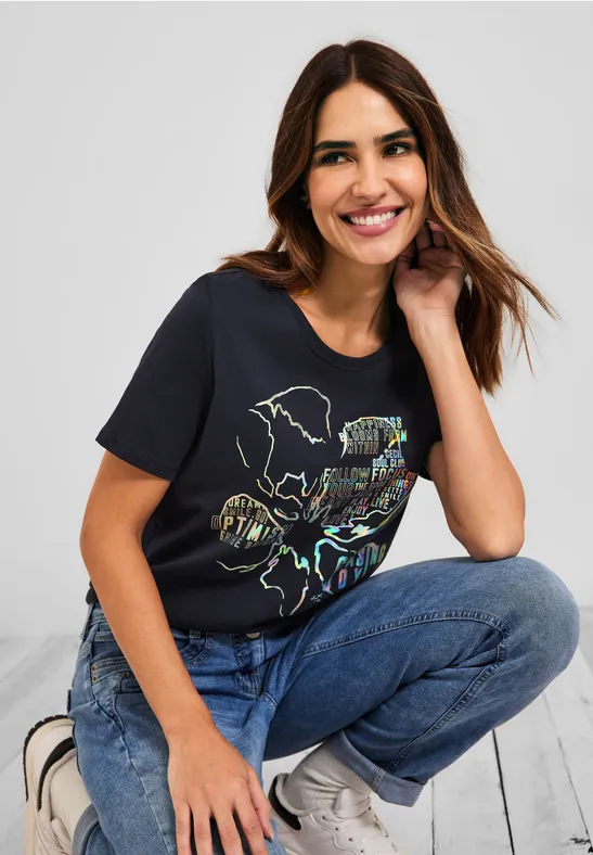 T-shirt met folieprint deep blue