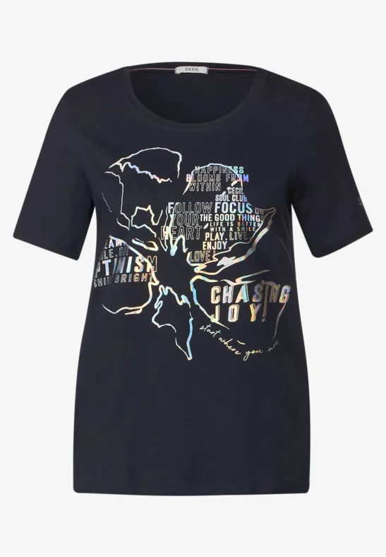 T-shirt met folieprint deep blue