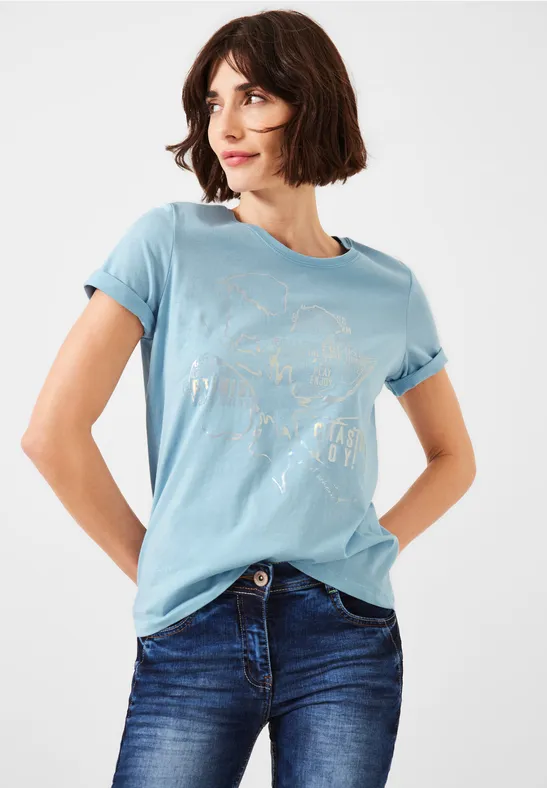 T-shirt met folieprint faded blue