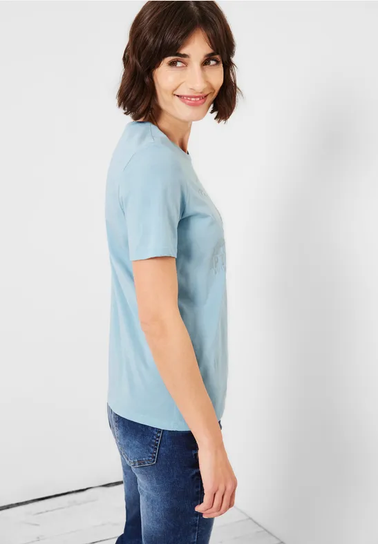T-shirt met folieprint faded blue