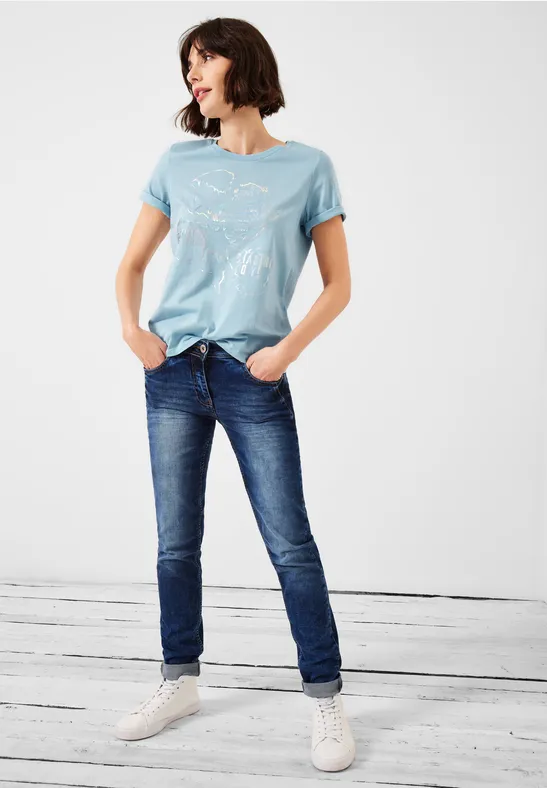 T-shirt met folieprint faded blue