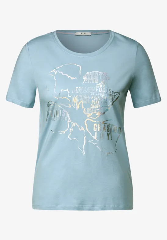 T-shirt met folieprint faded blue