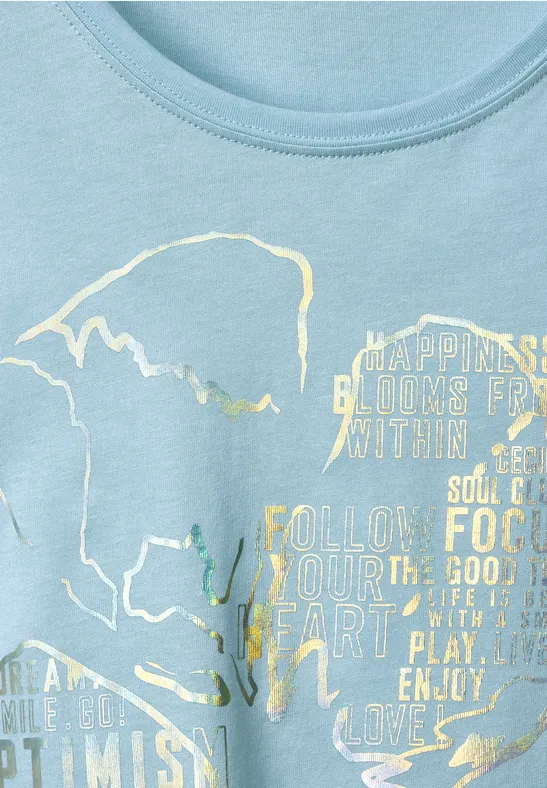 T-shirt met folieprint faded blue