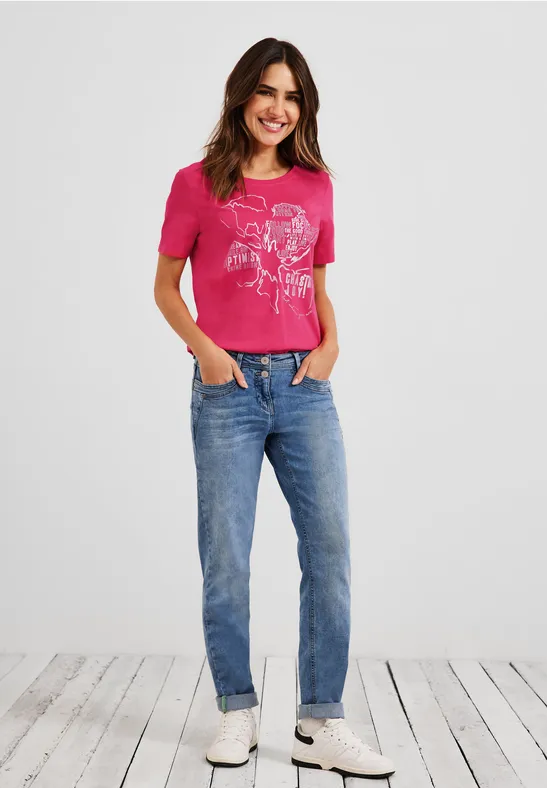 T-shirt met folieprint fresh pink