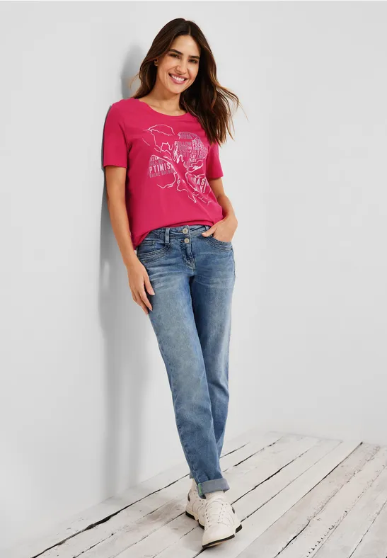 T-shirt met folieprint fresh pink