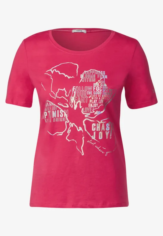 T-shirt met folieprint fresh pink