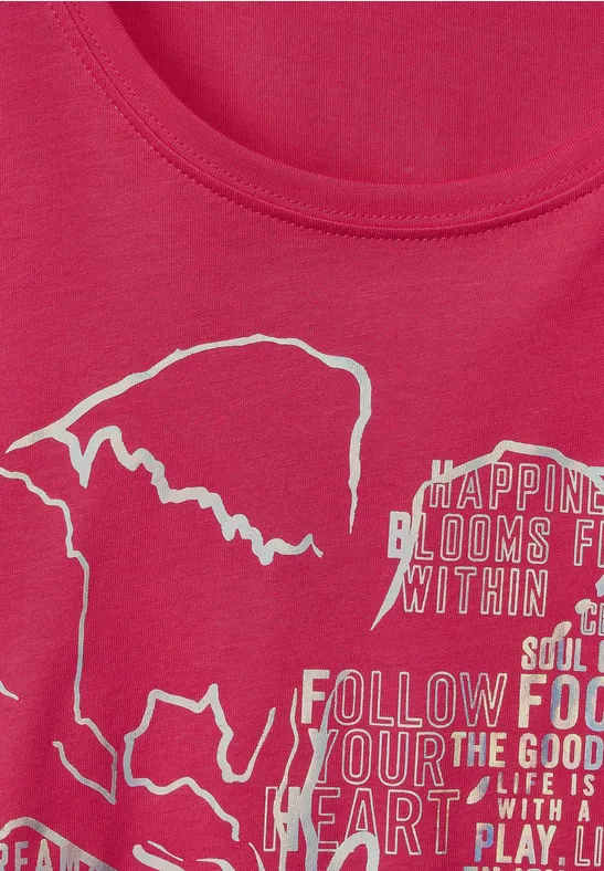 T-shirt met folieprint fresh pink