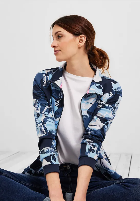 Shirtjas met bloemenprint deep blue
