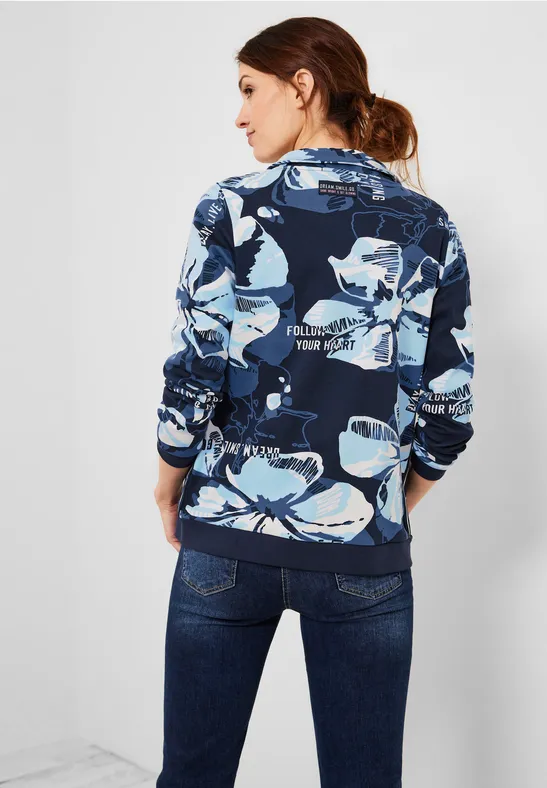 Shirtjas met bloemenprint deep blue