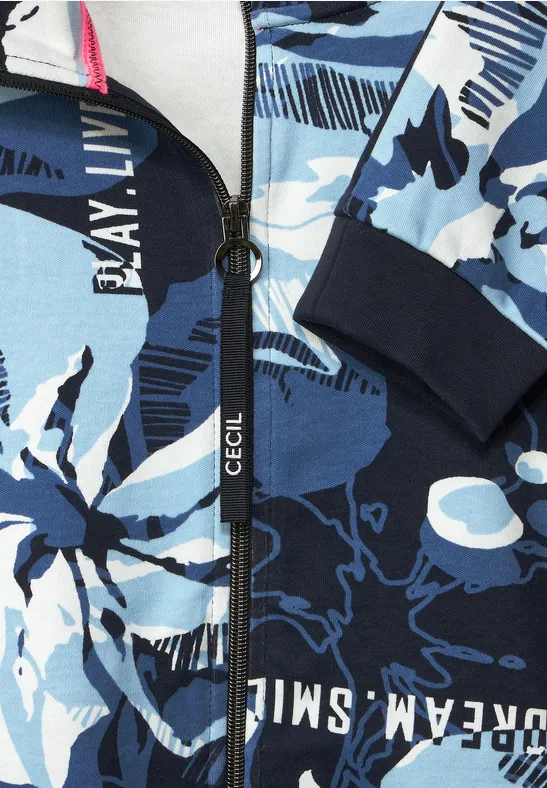 Shirtjas met bloemenprint deep blue