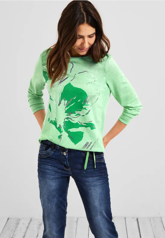 T-shirt à imprimé partiel floral smash green melange