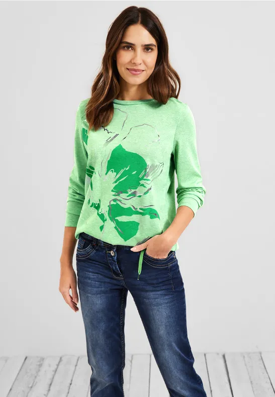 T-shirt à imprimé partiel floral smash green melange