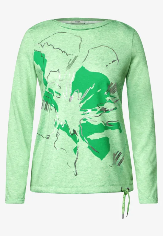 T-shirt à imprimé partiel floral smash green melange