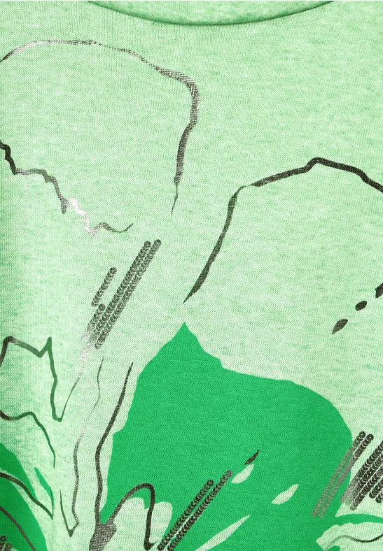 T-shirt à imprimé partiel floral smash green melange