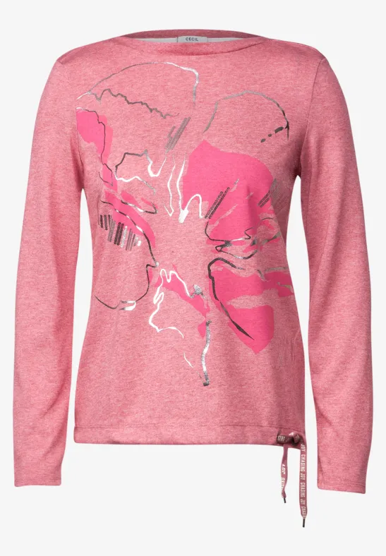 T-shirt à imprimé partiel floral fresh pink melange