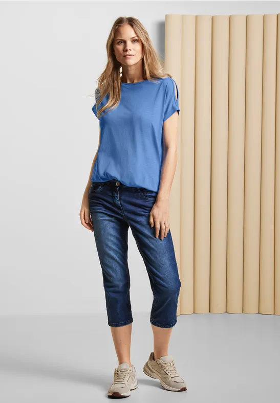 Shirt met schoudersplit campanula blue