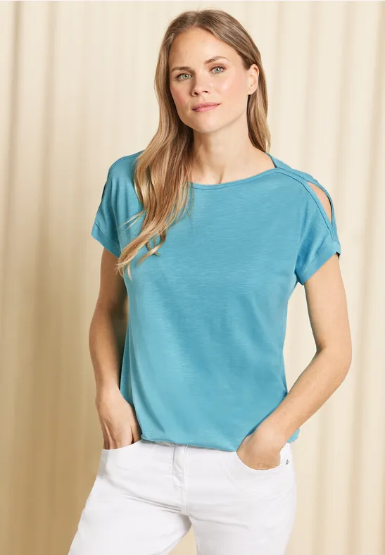 Shirt met schoudersplit pool aqua blue