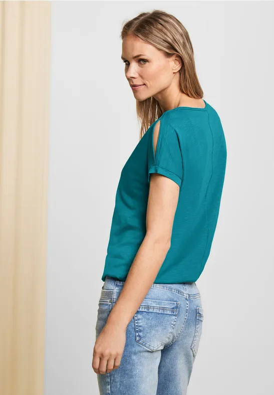 Shirt met schoudersplit nocturnal aqua blue