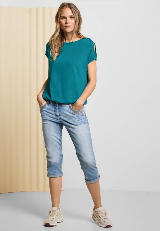 Shirt met schoudersplit nocturnal aqua blue