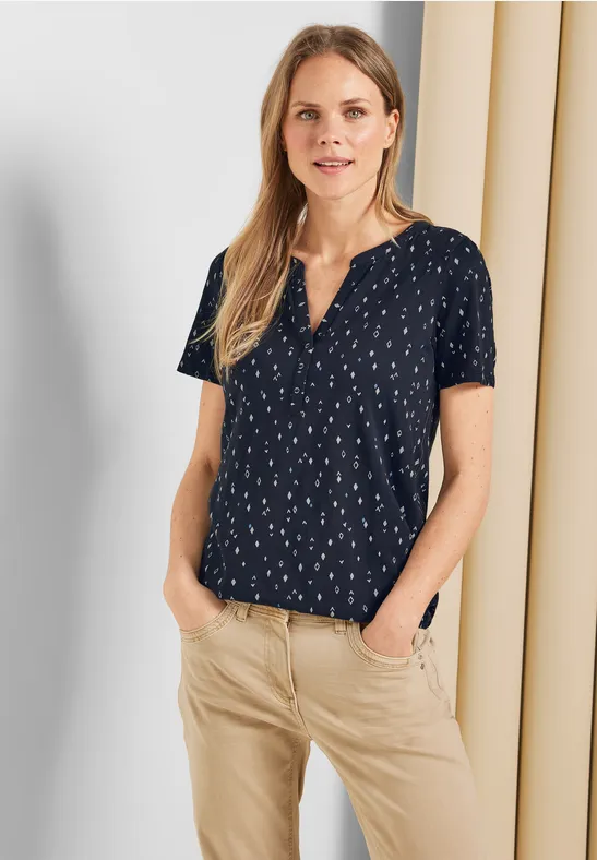 Shirt met onopvallende print deep blue