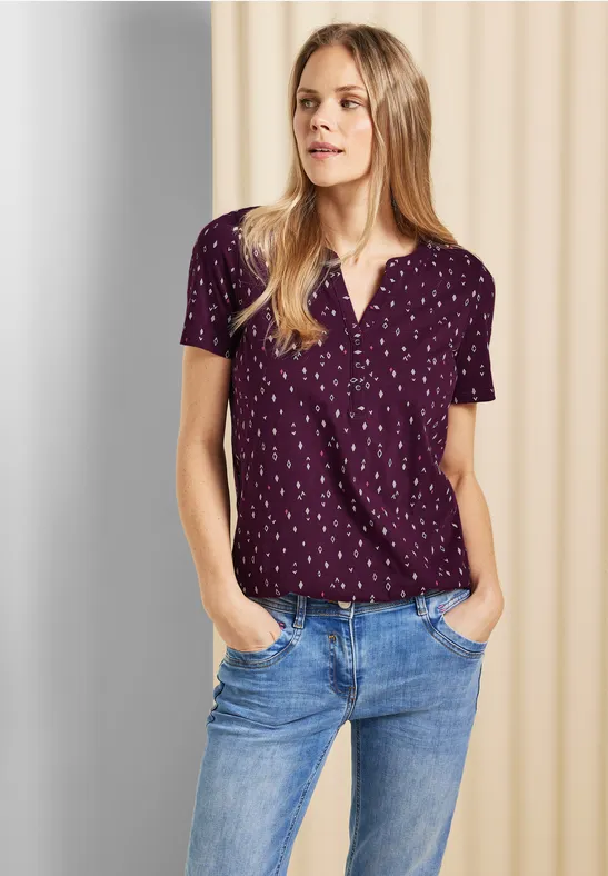Shirt met onopvallende print deep berry