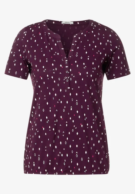 Shirt met onopvallende print deep berry