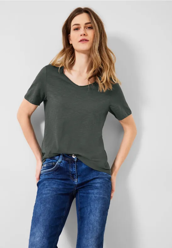 Basic T-shirt in effen kleur easy khaki
