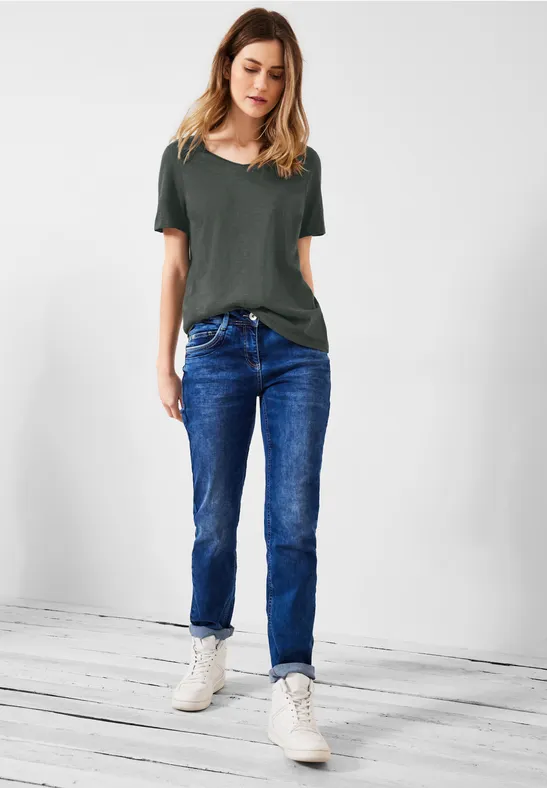 Basic T-shirt in effen kleur easy khaki