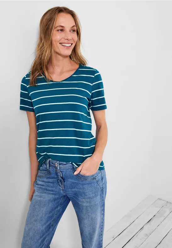 T-Shirt mit Streifenmuster teal blue
