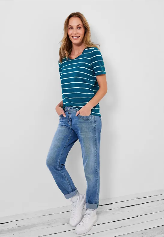 T-Shirt mit Streifenmuster teal blue
