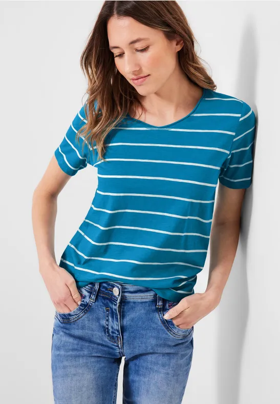 T-Shirt mit Streifenmuster caribbean blue