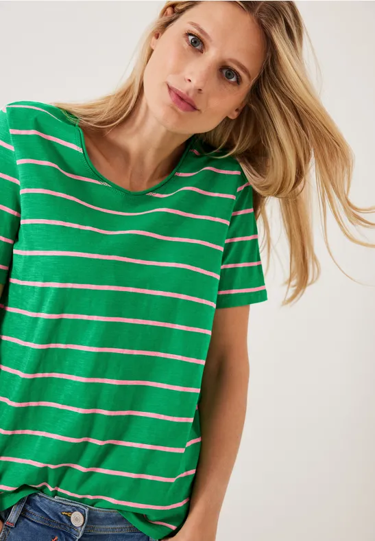 T-Shirt mit Streifenmuster fresh green