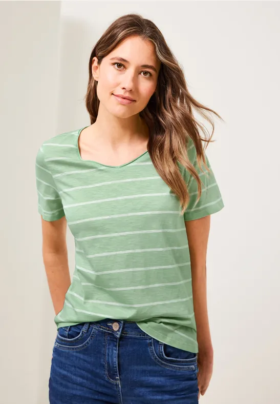 T-Shirt mit Streifenmuster fresh salvia green