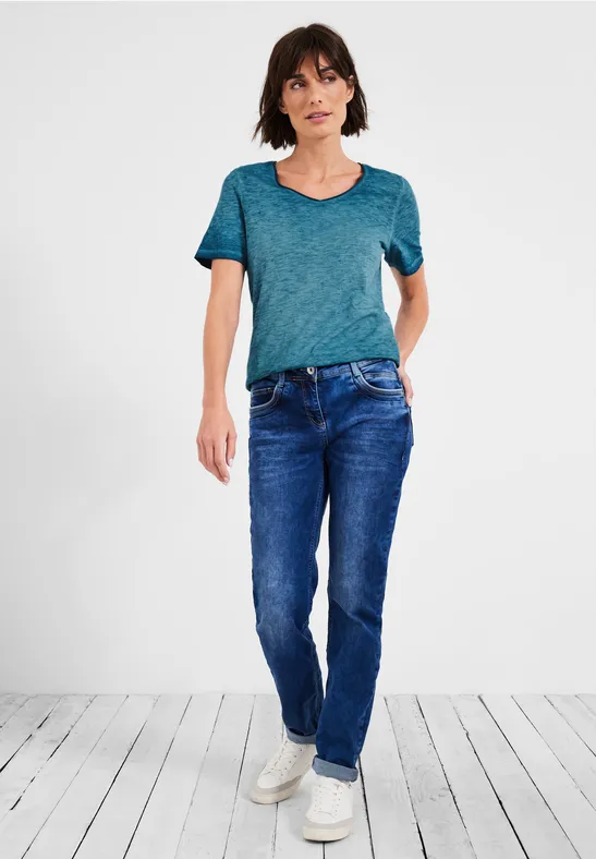 T-Shirt in Unifarbe teal blue