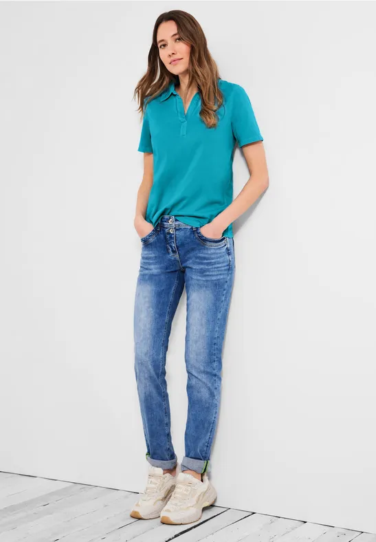 Poloshirt in Unifarbe caribbean blue