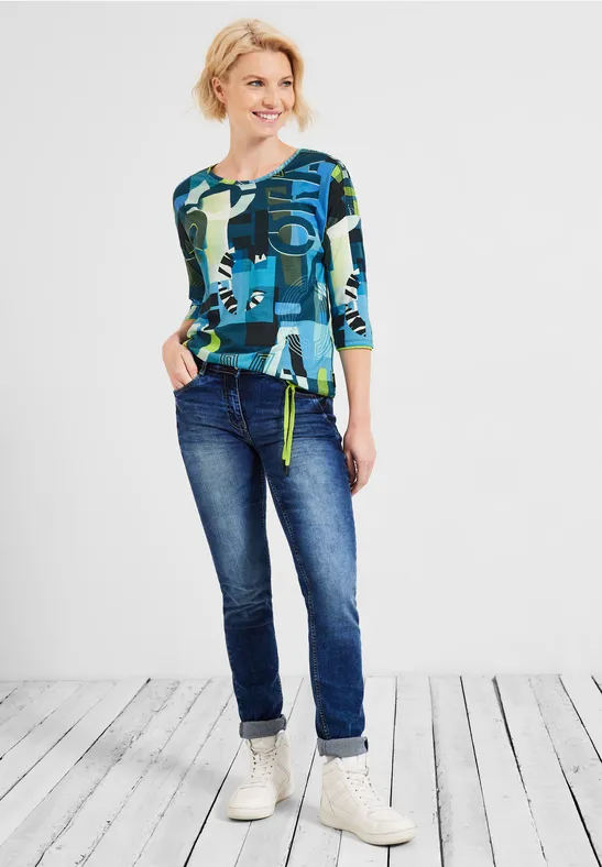 Shirt met wording-print teal blue