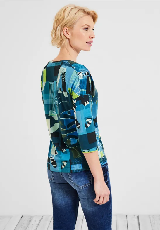 Shirt met wording-print teal blue
