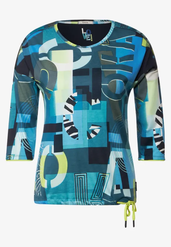Shirt met wording-print teal blue