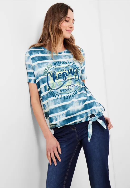 Streifenshirt mit Frontprint teal blue