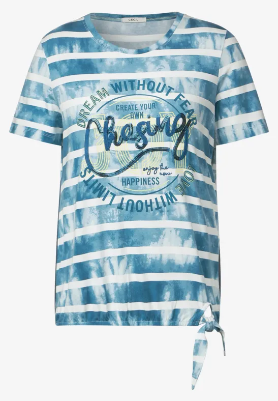 Streifenshirt mit Frontprint teal blue