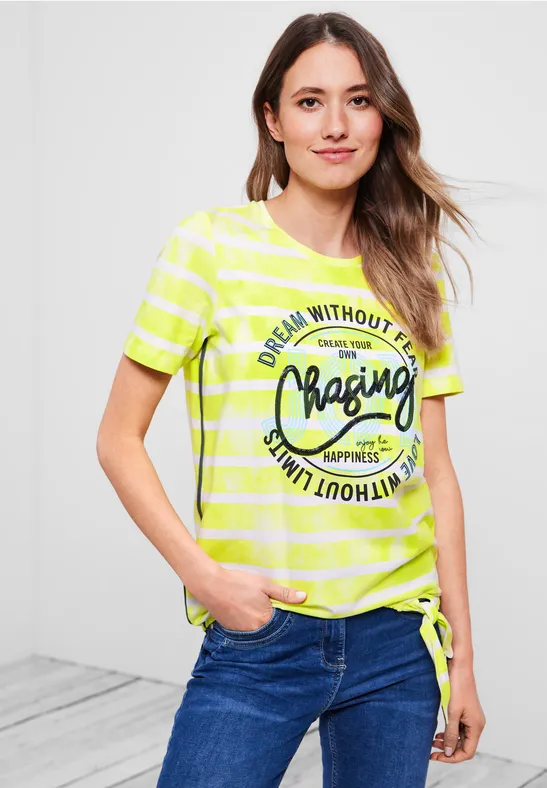 Streifenshirt mit Frontprint limelight yellow