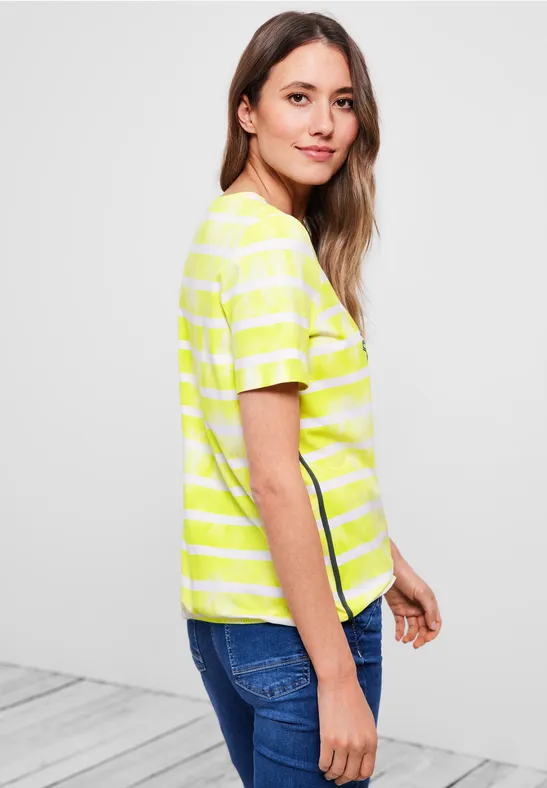 Streifenshirt mit Frontprint limelight yellow
