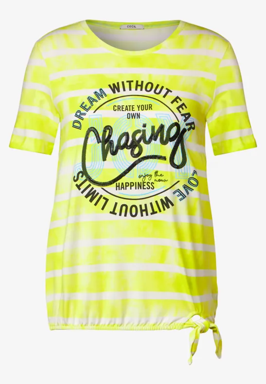 Gestreept shirt met print op de voorkant limelight yellow