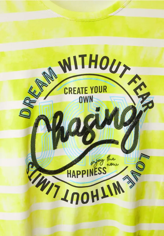Gestreept shirt met print op de voorkant limelight yellow