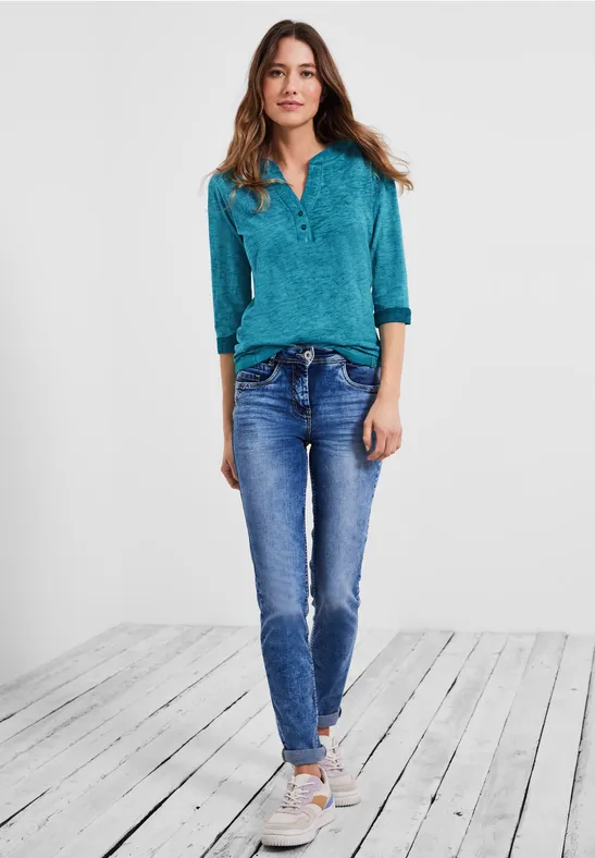 Shirt in tuniek-style teal blue