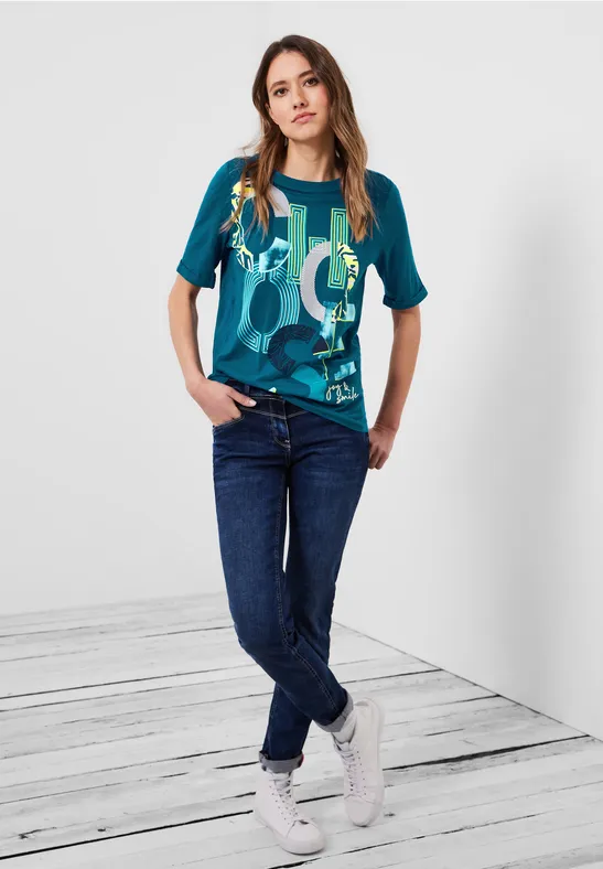 T-shirt met fotoprint teal blue