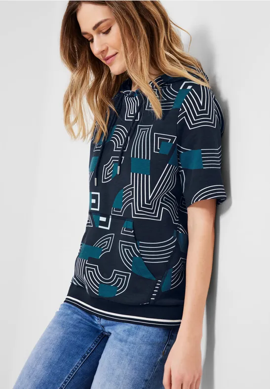 Shirt met capuchon en print deep blue
