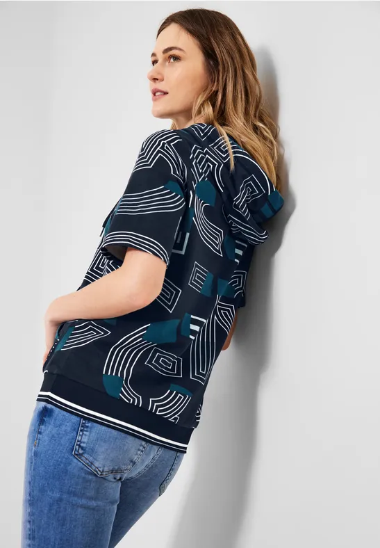 Shirt met capuchon en print deep blue