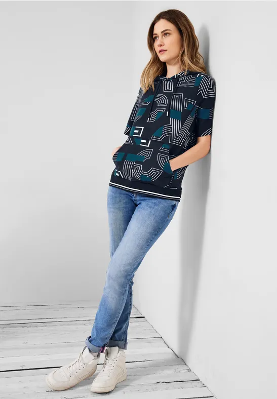 Shirt met capuchon en print deep blue